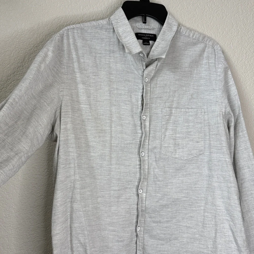 Mens Banana Republic Casual Button-Down Shirt Light Gray size Large